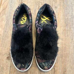 Sam Edelman Multicolor Floral Sneakers with Black Faux Fur